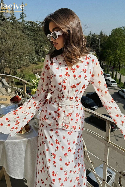 Printed 2-Piece Long Sleeve Maxi Dress