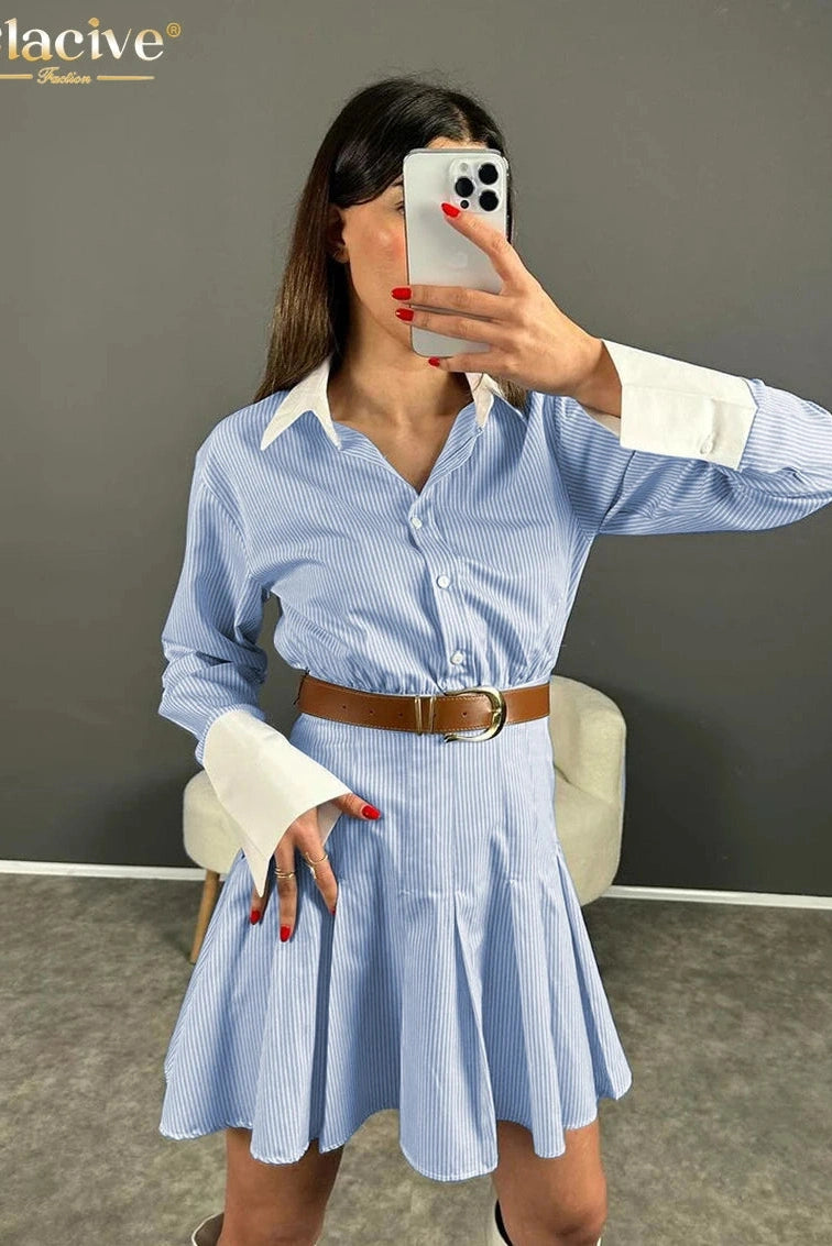 Long Sleeve Pleated Mini Dress