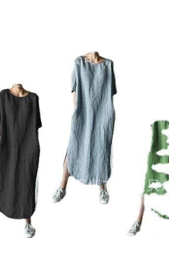 Loose Cotton  Short Sleeves Maxi Dress