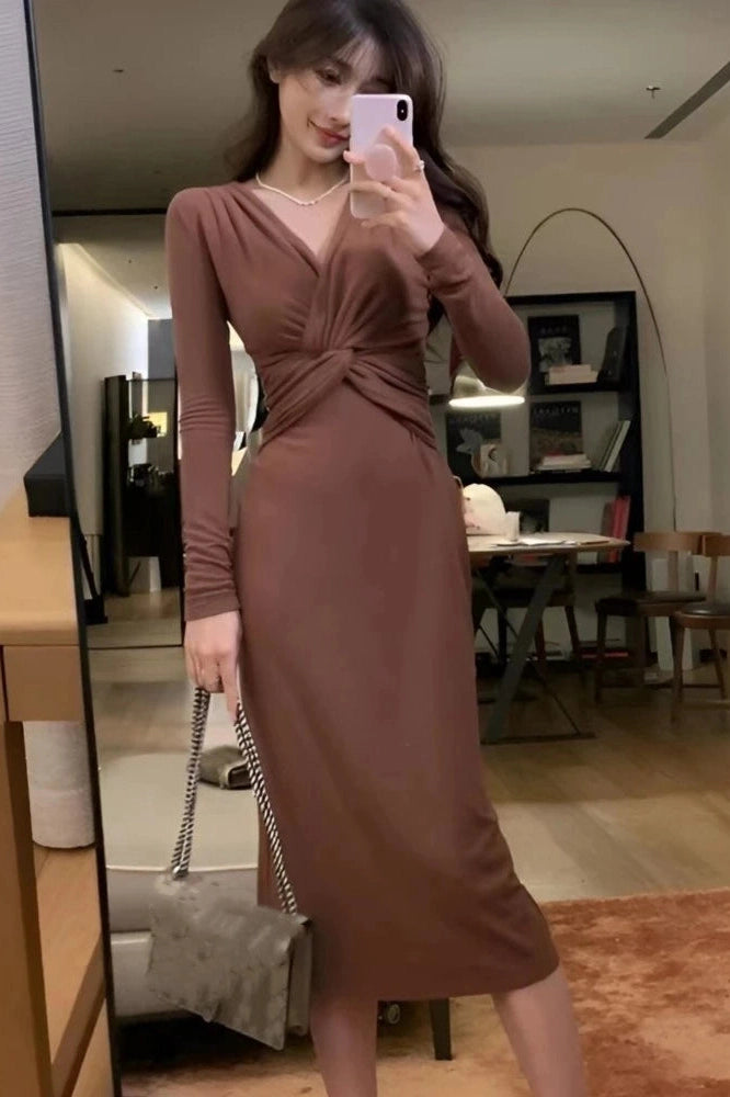 Elegant V-Neck Midi Dress