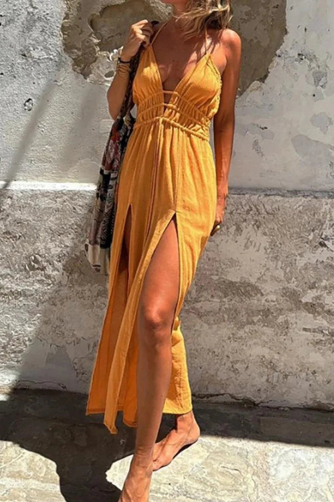 Sleeveless Deep V-Neck Maxi Dress