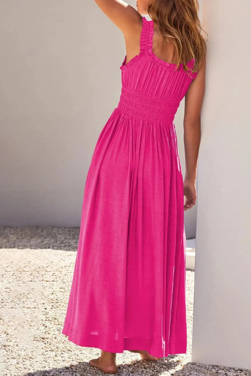 Sleeveless Pleated High Waist Maxi Dress