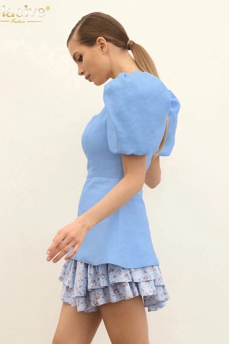 Square Collar Short Sleeve Mini Dress