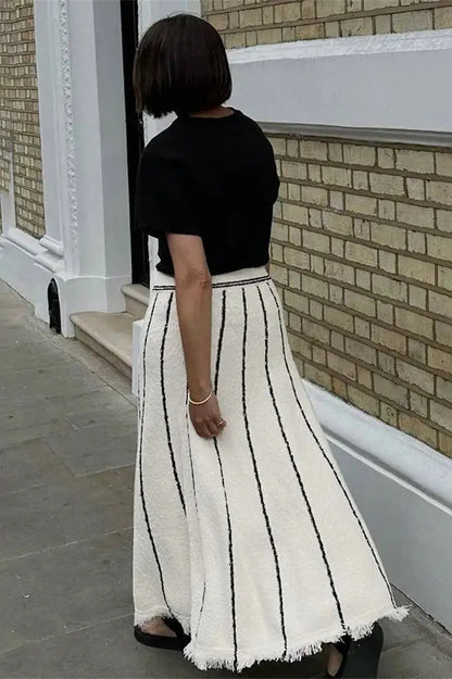 Elegant Striped Knit High Waist Maxi Skirt