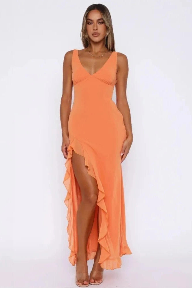 V-Neck Backless Bodycon Maxi Dress