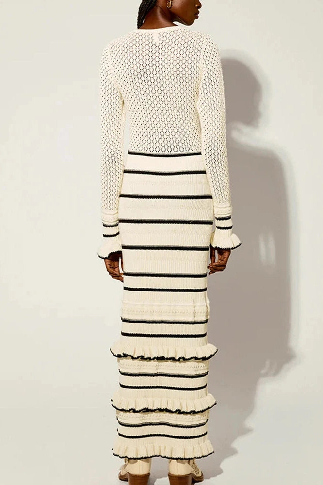 Elegant Striped Knit Maxi Dress