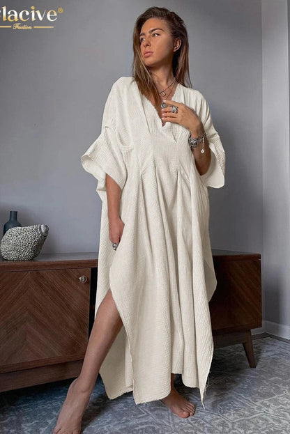 Elegant Cotton Half Sleeve Maxi Dress