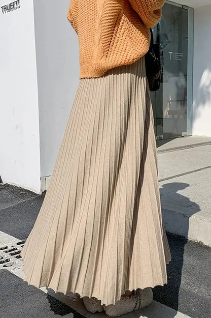 High Waist Patchwork Pleated Maxi Skirt