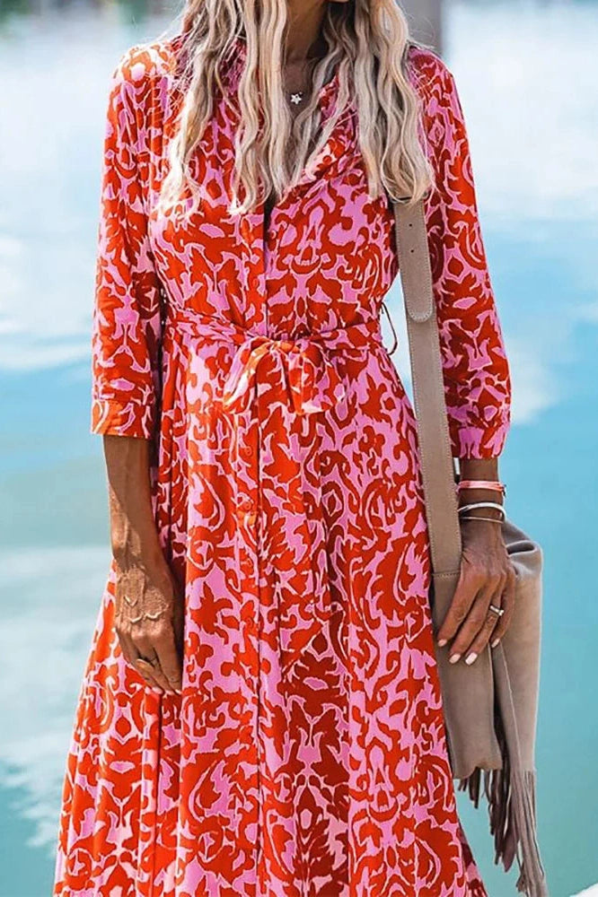 Elegant Long Sleeve Printed Maxi Dress