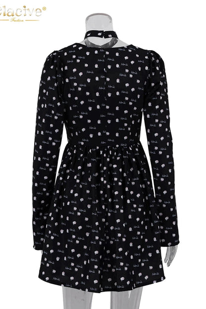 Print Square Collar Mini Dress