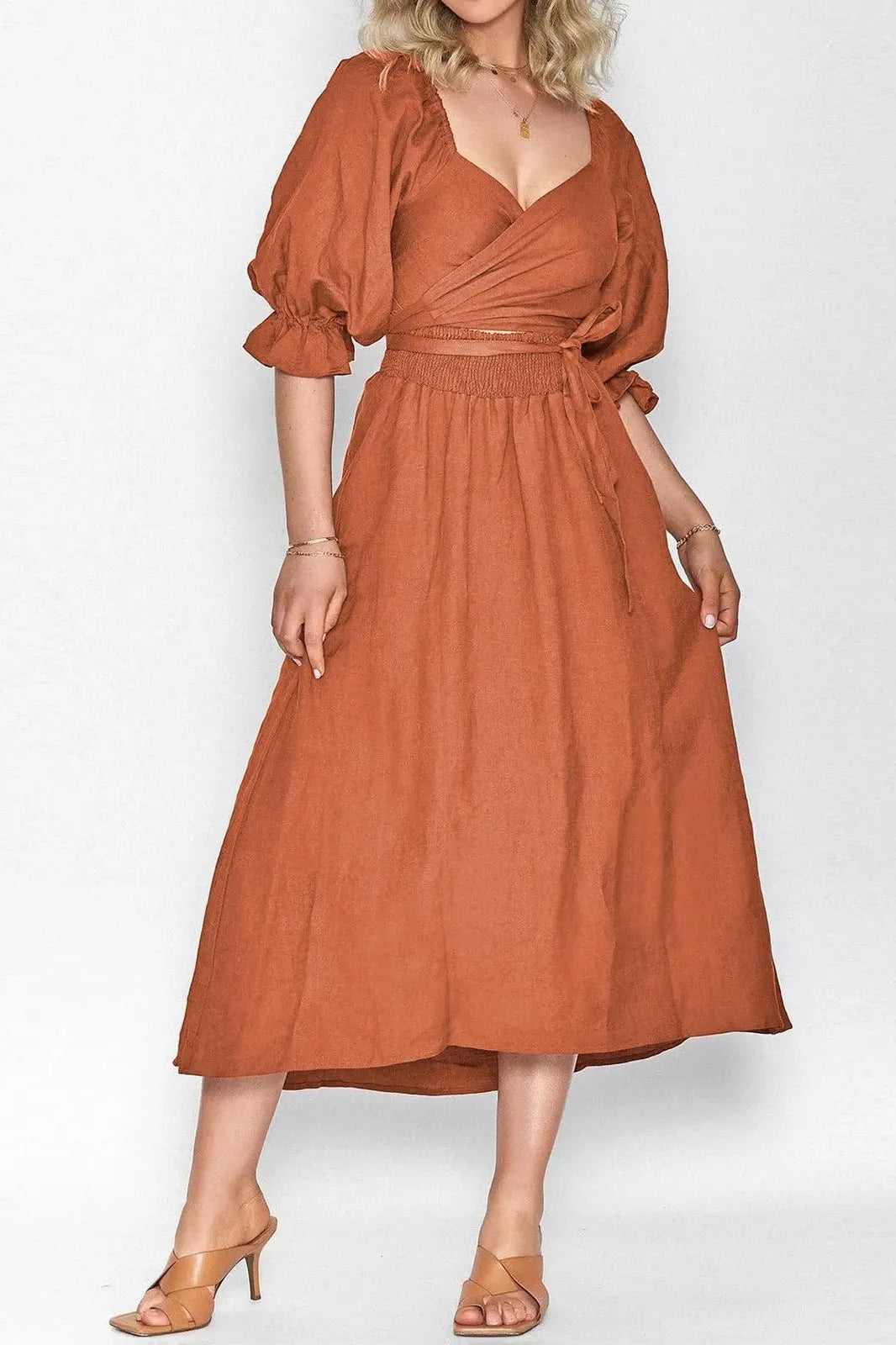 Off Shoulder Tie Rope Belt Maxi Dress