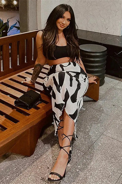 Zebra Printed High Waist Patchwork Maxi Skirt