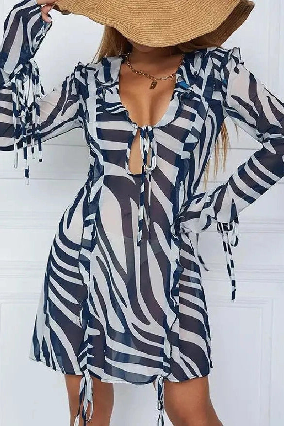 Striped V-Neck Cover-Up Dress