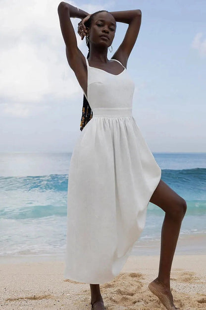 Elegant Cotton Backless Maxi Dress