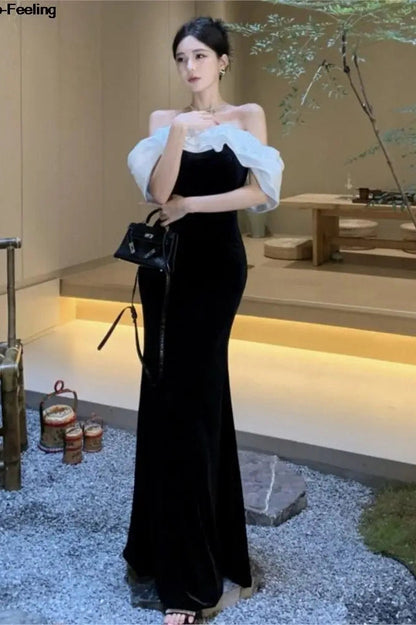 Elegant Off-Shoulder Velvet Maxi Dress