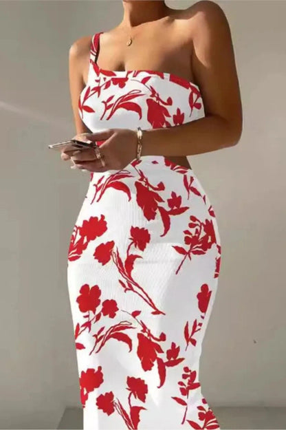 Printed One-Shoulder Backless Maxi Dress