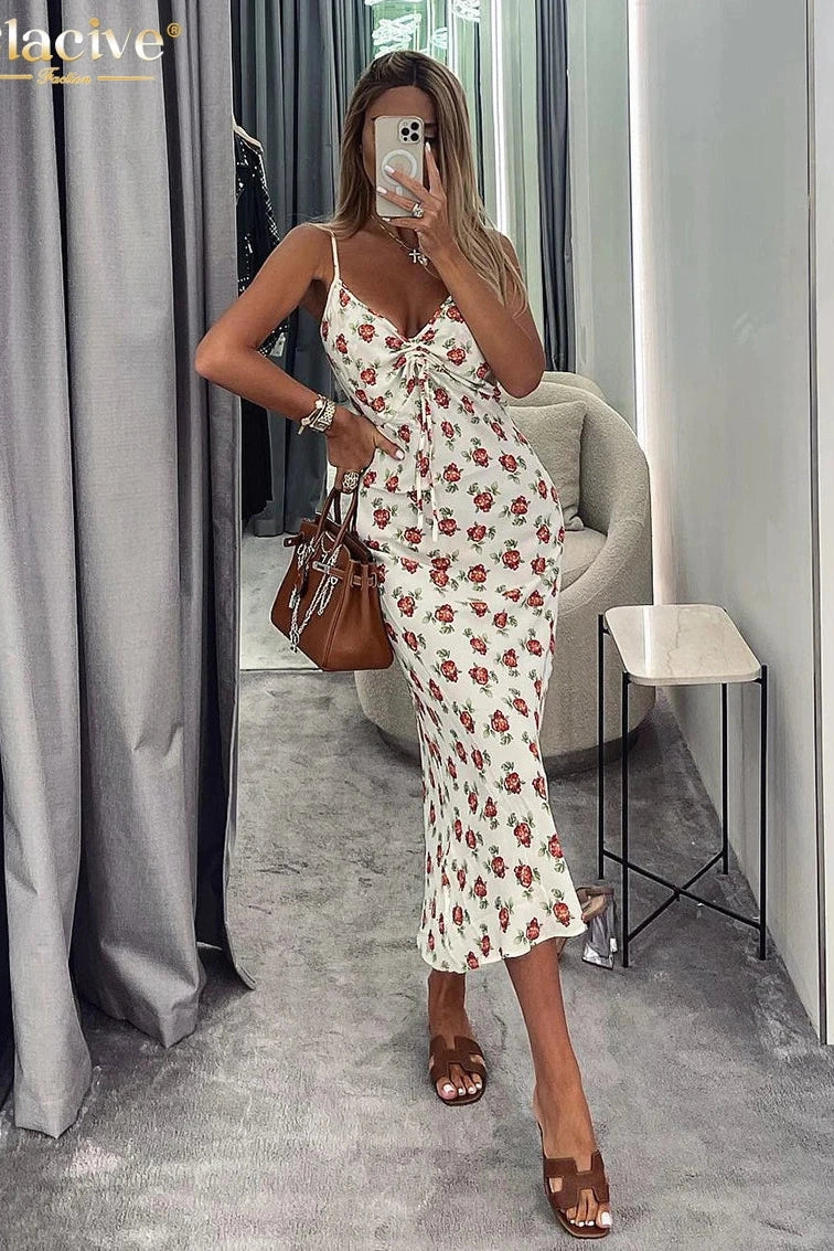 Elegant Print Sleeveless Midi Dress