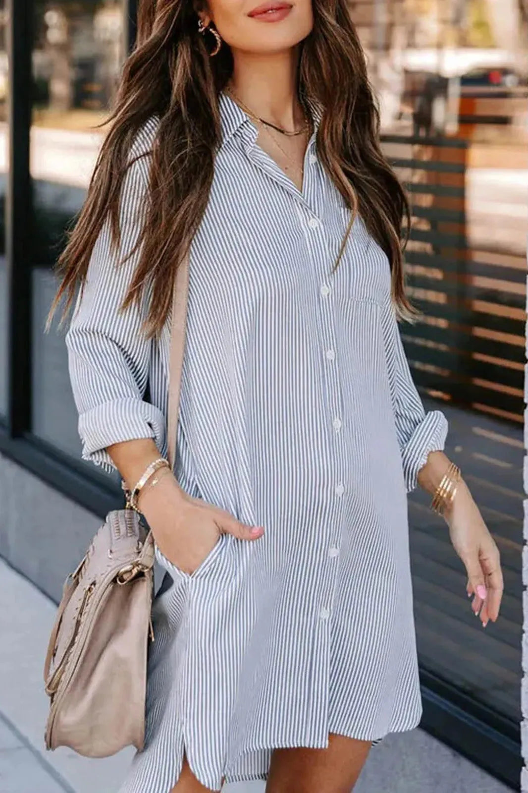 Striped Button Down Midi Dress