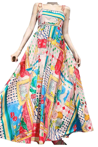 Colorful Floral Strap Maxi Dress