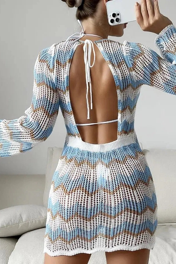 Long Sleeve Backless Cover-Up Dress