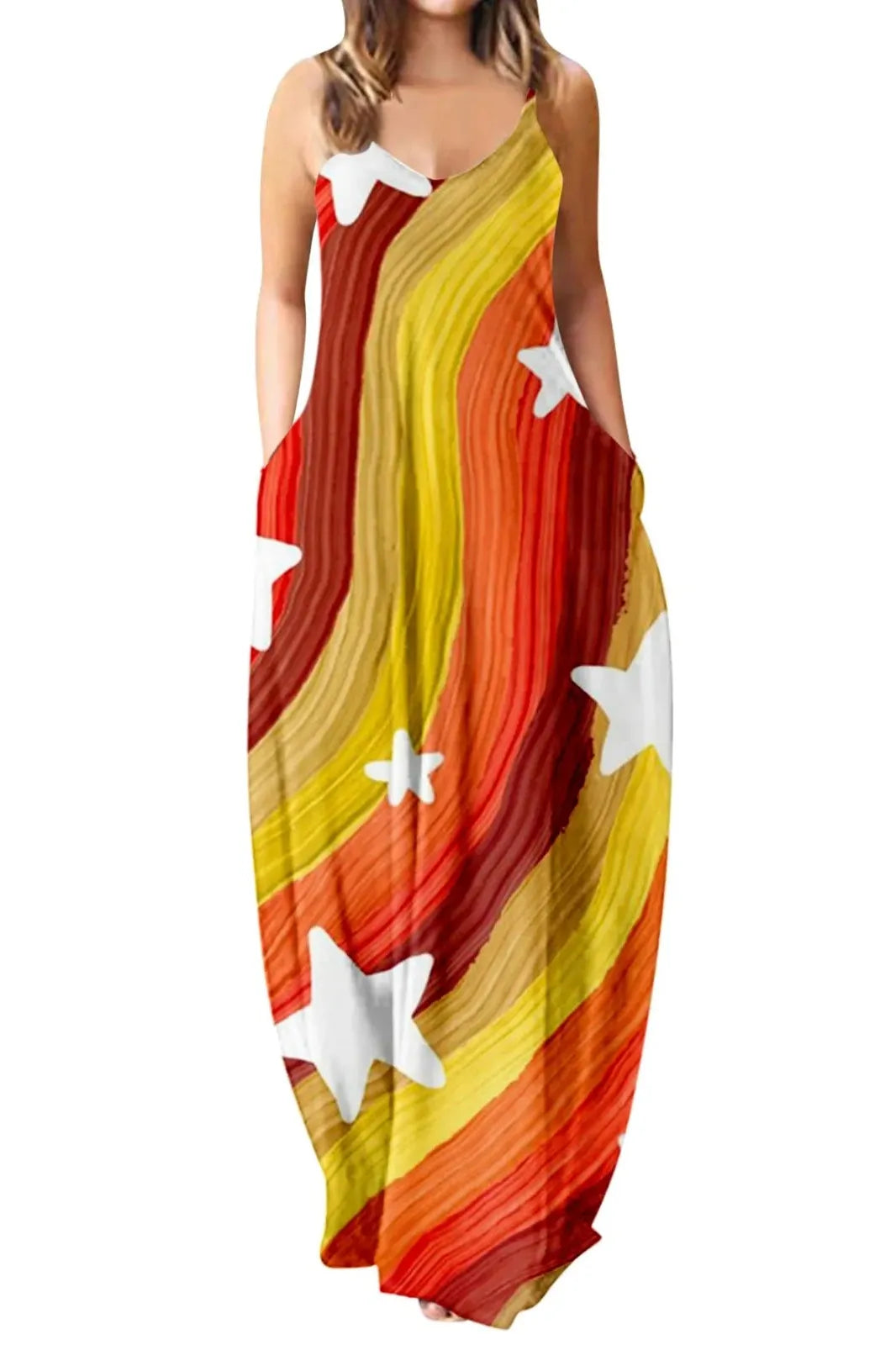 Sleeveless Cartoon Print Maxi Dress