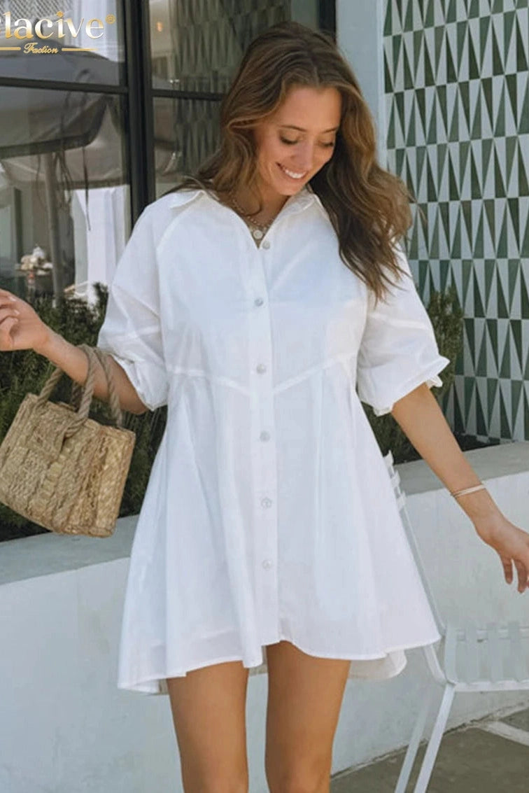 Elegant Cotton Half Sleeve Mini Dress