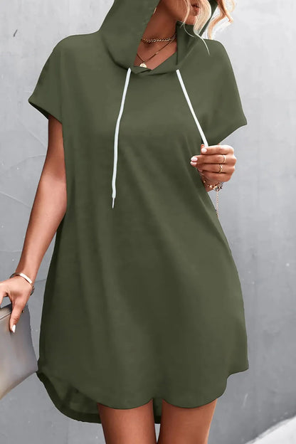 Hooded Loose Short Sleeve Mini Dress