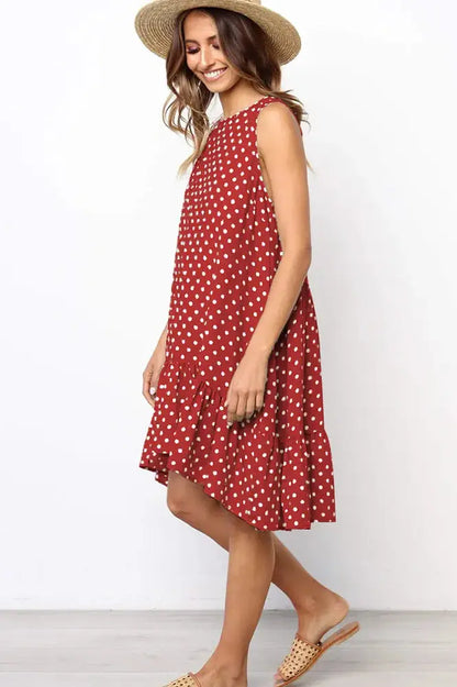 Polka Dot Chiffon Sleeveless Mini Dress