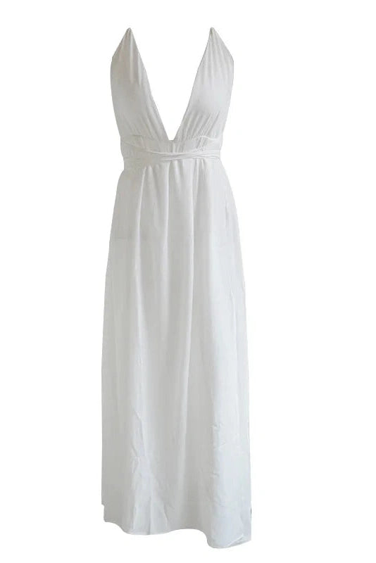 Deep V-Neck Backless Maxi Dress