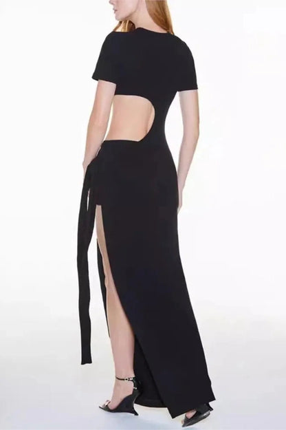 Elegant Backless Short Sleeve Maxi Dress