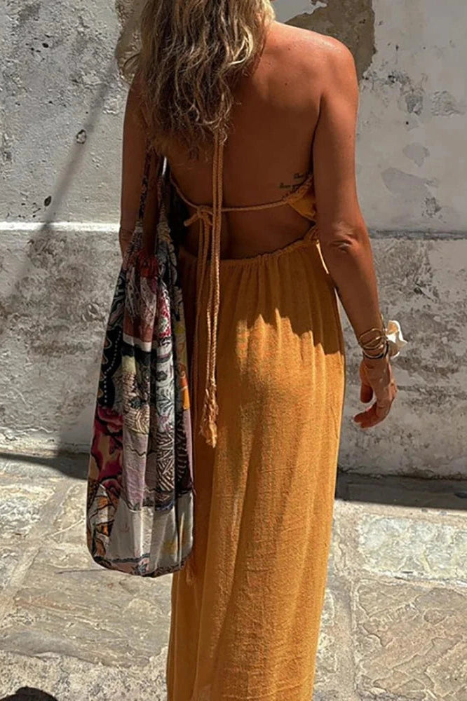 Sleeveless Deep V-Neck Maxi Dress