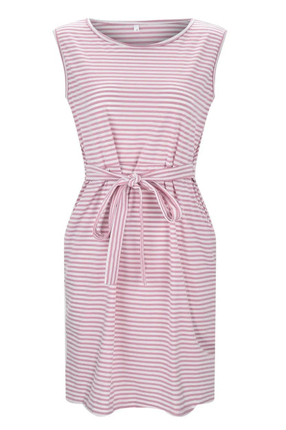 Striped Round Neck Sleeveless Mini Dress