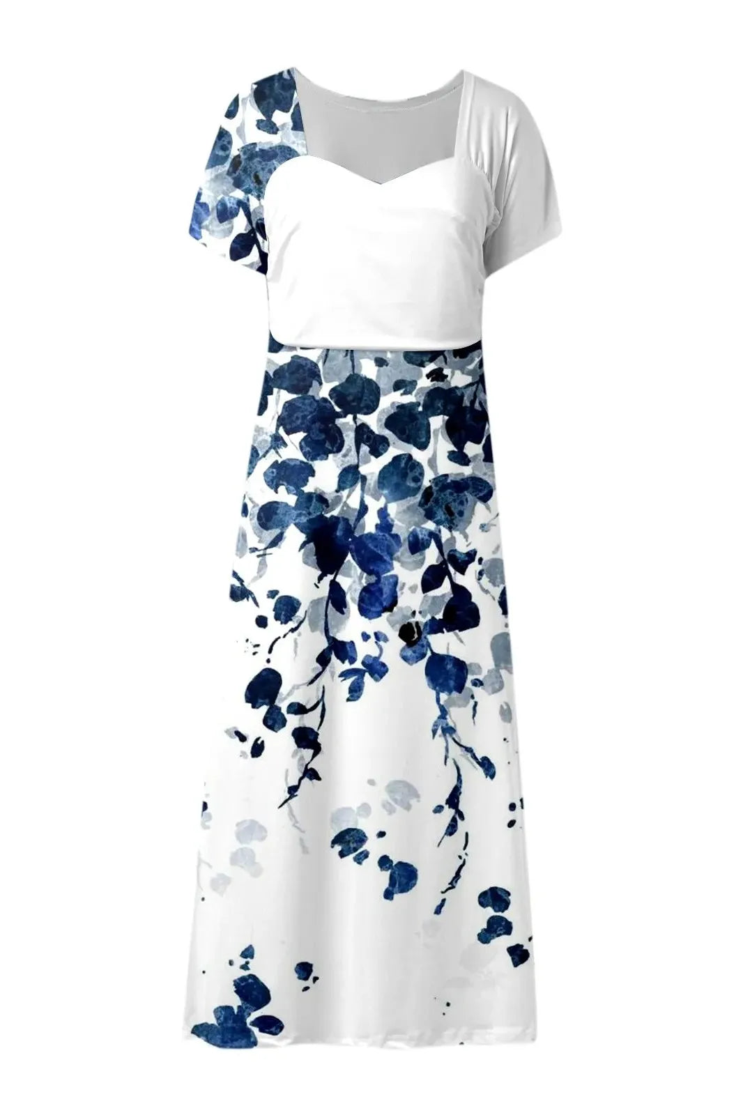 Elegant Floral Print Short Sleeve Midi Dress