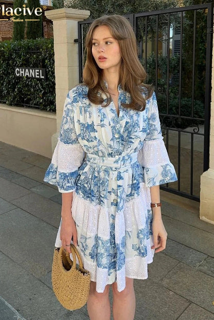 Elegant Print Half Sleeve Mini Dress