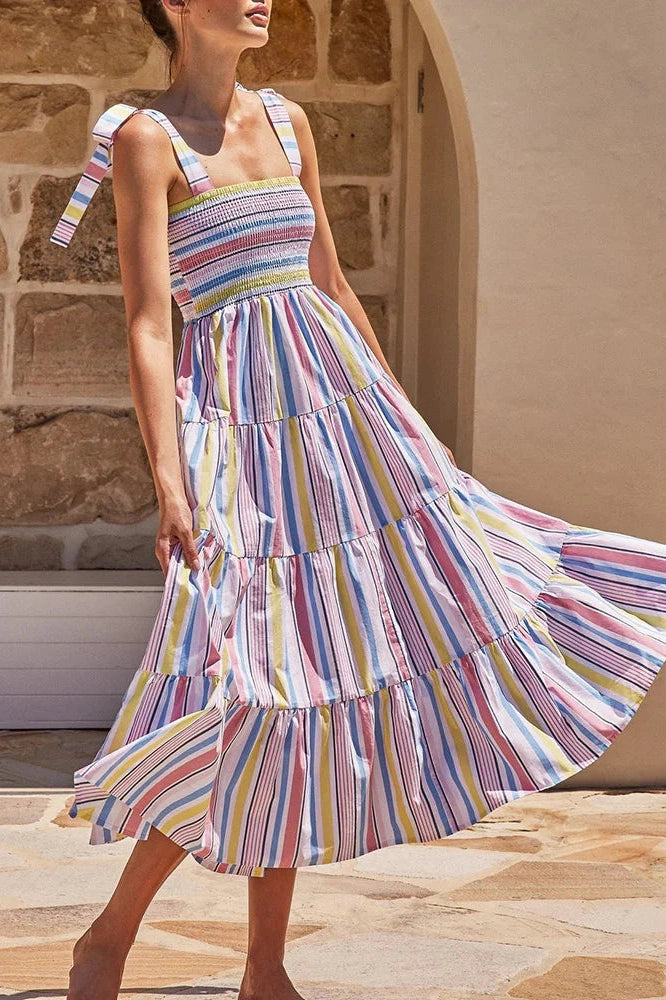 Elegant Printed Strapless Midi Dress