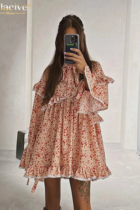 Elegant Printed Long Sleeve Mini Dress