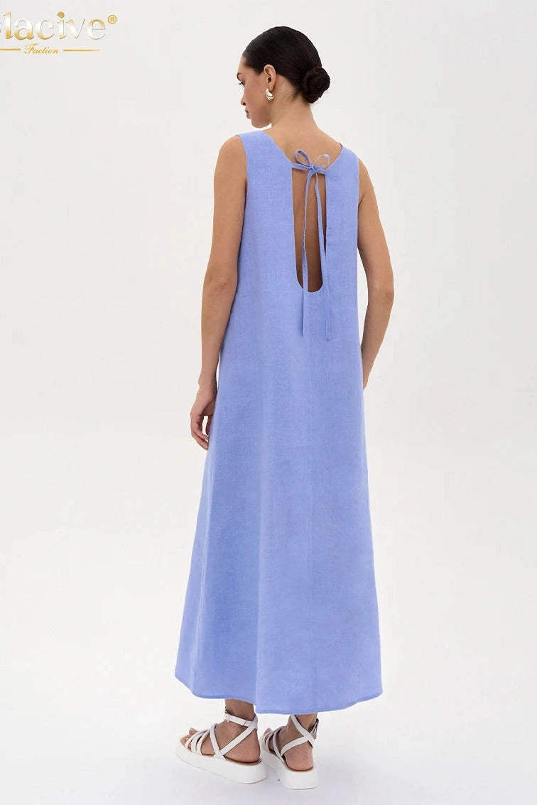 Elegant O-Neck Sleeveless Maxi Dress