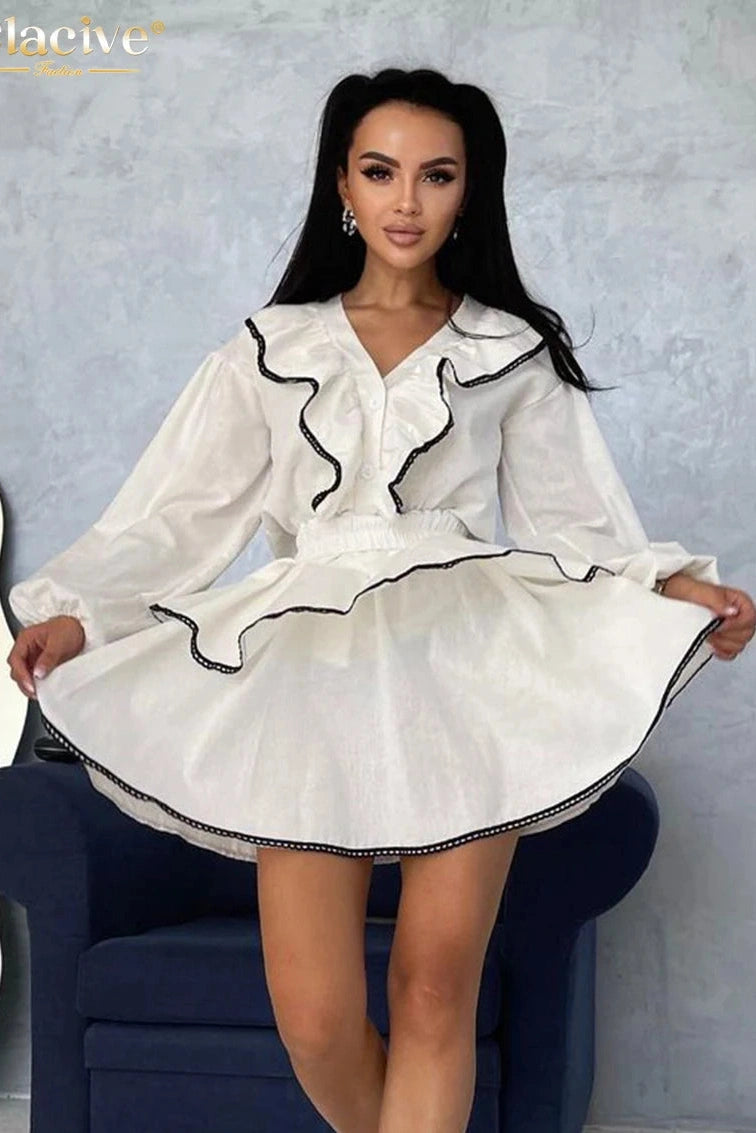 V-Neck Puff Sleeve Mini Dress