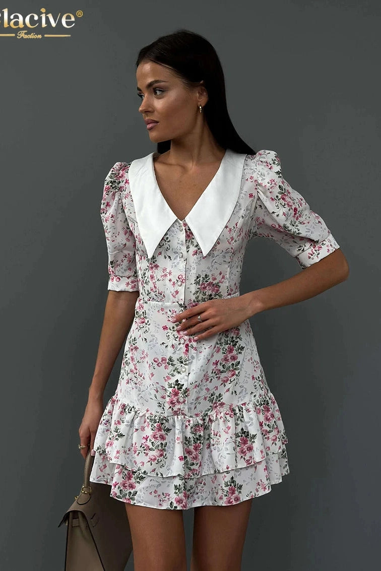 Print Short Sleeve Mini Dress