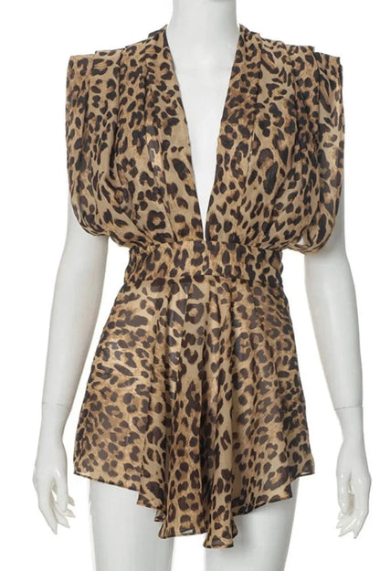 Leopard Print Deep V-Neck Backless Mini Dress