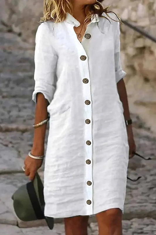 Elegant Button Pocket T-Shirt Midi Dress