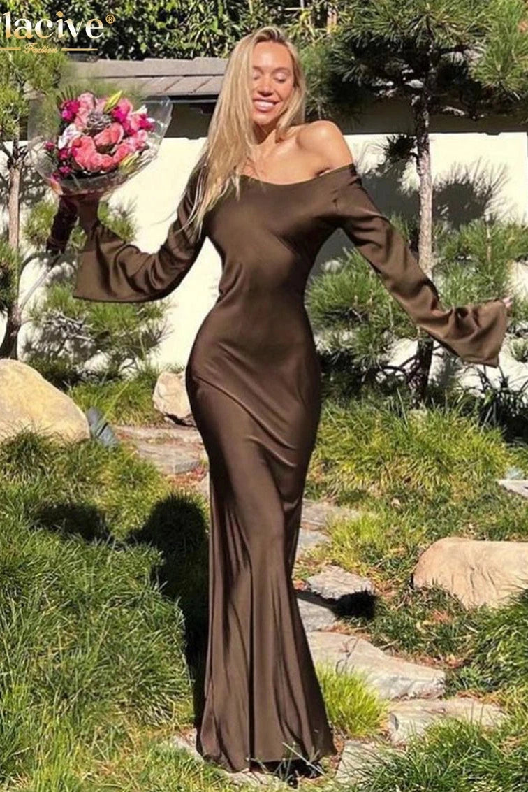 U-Neck Long Sleeve Maxi Dress