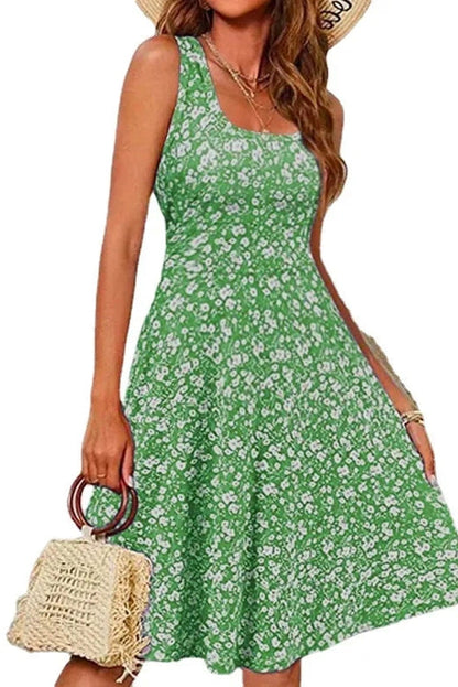 Elegant Printed Sleeveless Midi Dress