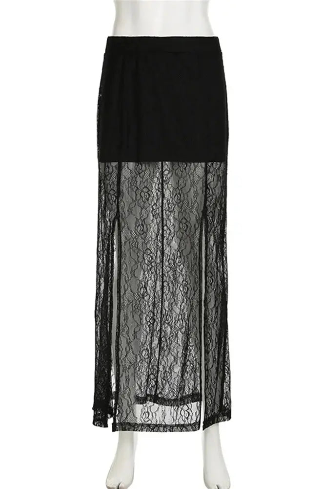 Lace See-Through High Waist Maxi Skirt