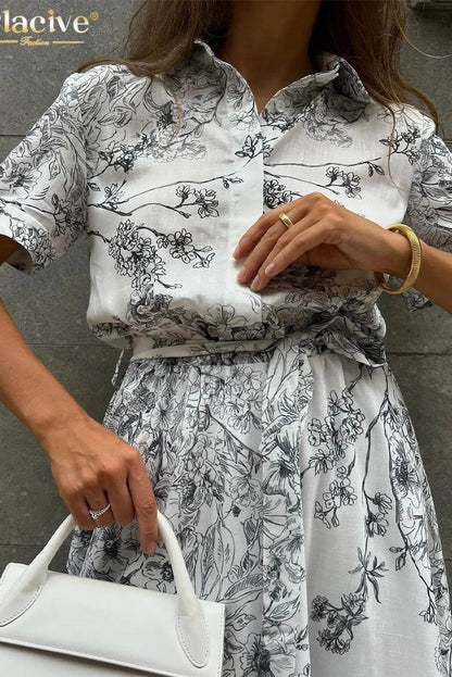 Print Short Sleeve Midi Dress