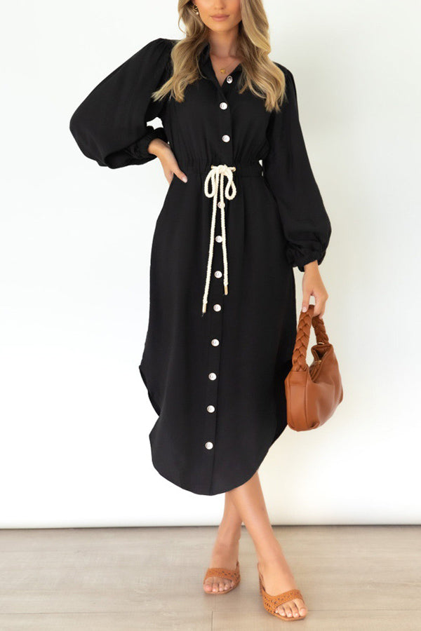 Single-Breasted Long Sleeves Elastic Waist Maxi Dress GOMINGLO