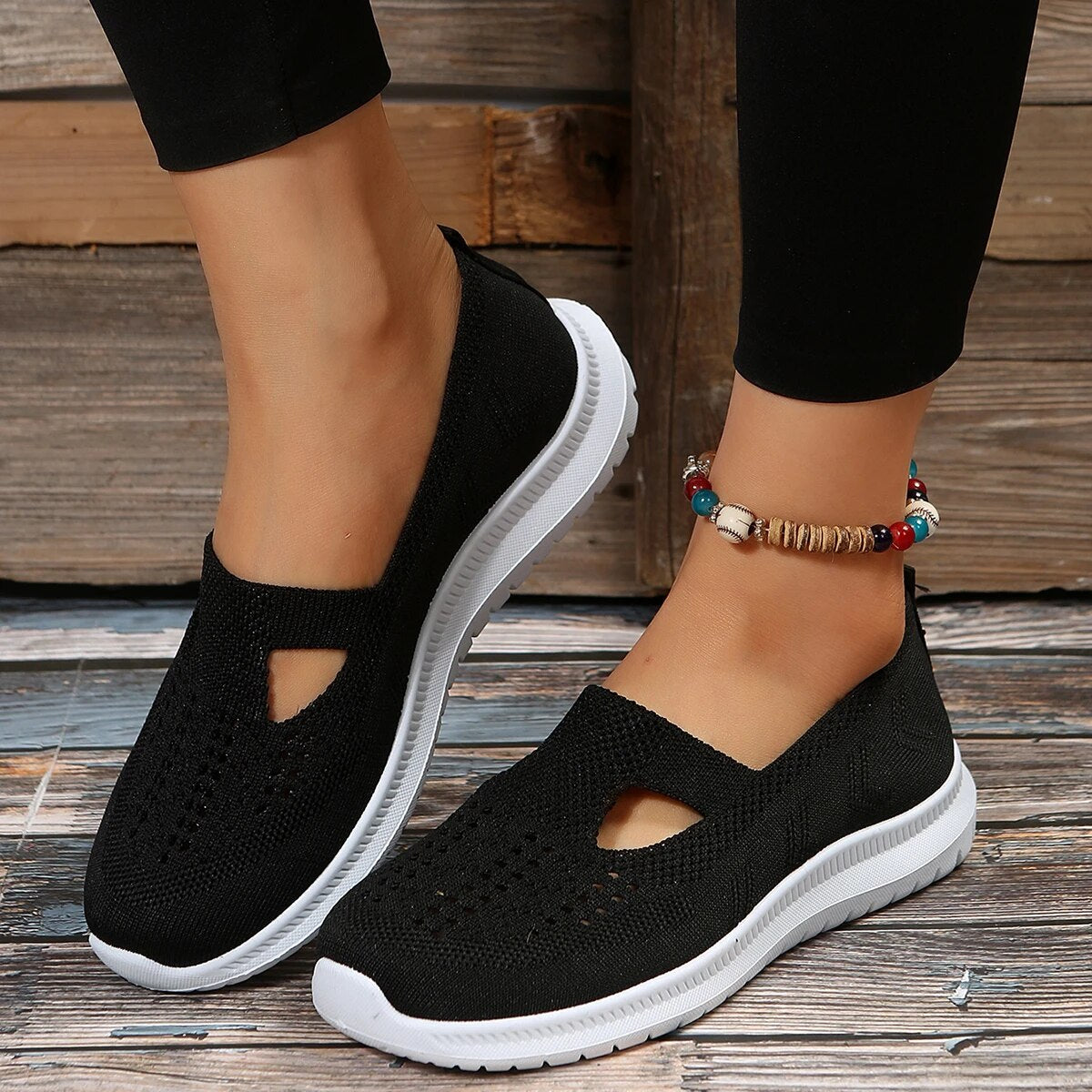 Soft Bottom Knitted Flat Breathable Mesh Slip On Sneakers GOMINGLO