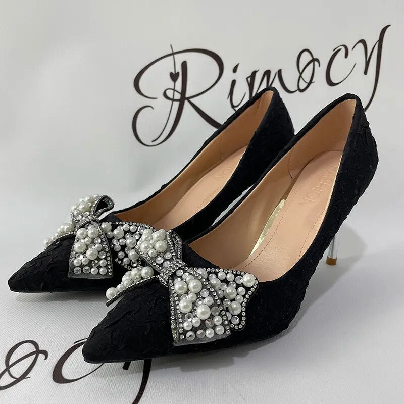Stiletto Heel Pearl Thin High Heels Shoes GOMINGLO