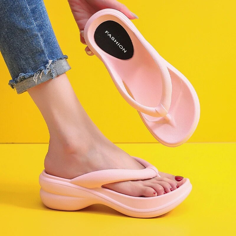 Thick Sole Wedge Flip Flops Non Slip Slippers for Women GOMINGLO