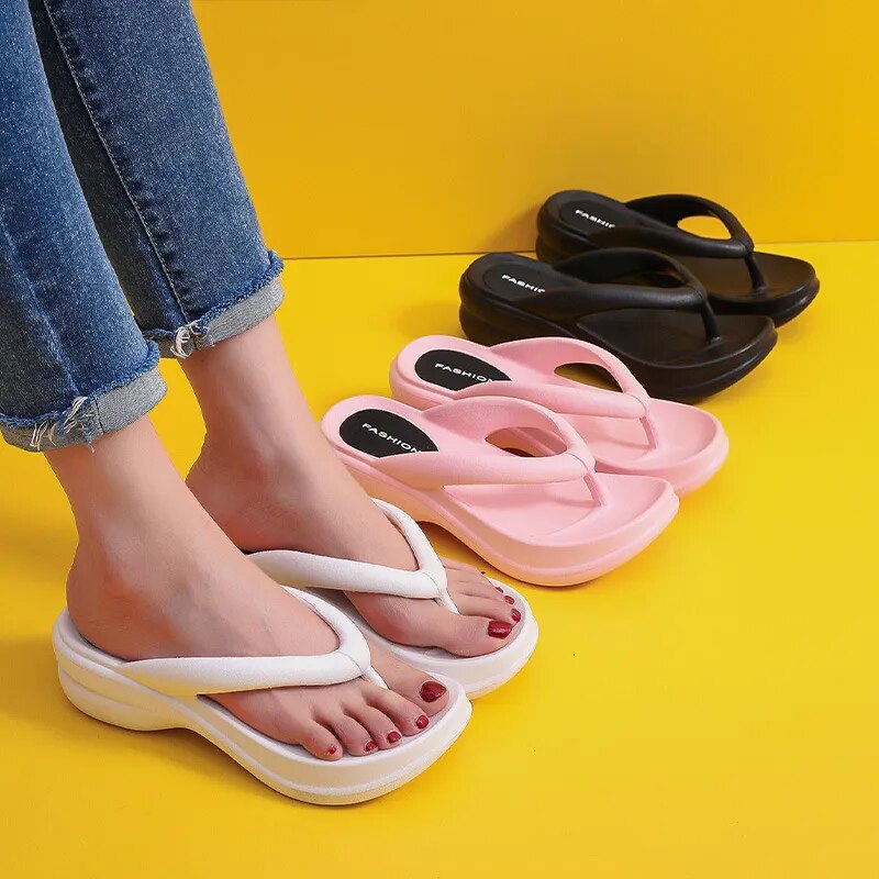 Thick Sole Wedge Flip Flops Non Slip Slippers for Women GOMINGLO